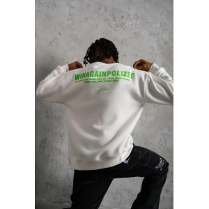 Erkek Oversize weatshirt – Beyaz Renk  Ön Ve ırt Baskılı, Üç İplik İçi Pamuklu Kumaş, Rahat Kalıp, Ribanalı Kışlık weat  Winagain Polizei erisi  Beyaz