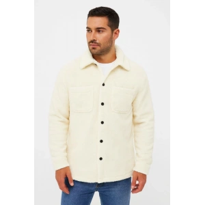 Erkek Pelüş Polar Hırka Gömlek – Yakalı, İlik Düğmeli, Göğüs Cepli, Yumuşak Dokulu Kışlık Regular Fit Rahat Günlük odel  Beyaz