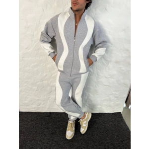 Erkek Premium Parçalı Eşofman Takım  Dik Yaka Fermuarlı weatshirt,  Gri