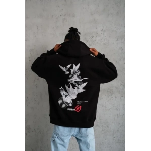 Erkek Şapkalı Güvercin Baskılı Kapşonlu weat  iyah