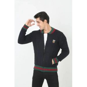 Erkek Tam Fermuarlı Triko Hırka  acivert