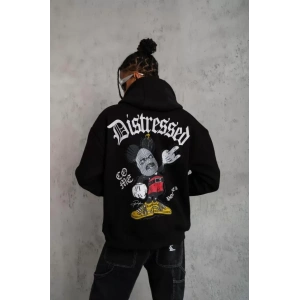 Erkek Üç İplik Baskılı Kapüşonlu weat  iyah