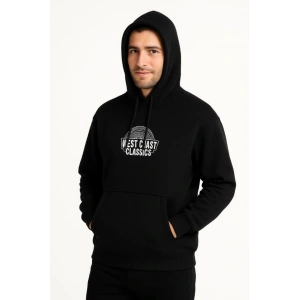 Erkek Üç İplik Kapüşonlu Ön Ve Arka Baskılı weathirt Hoodie  iyah