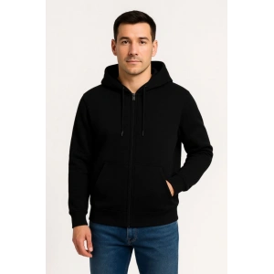 Erkek Üç İplik Kapüşonlu Tam Fermuarlı Kanguru Çepli weathirt Hoodie  iyah