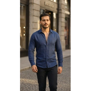 Erkek Uzun Kollu Keten Gömlek