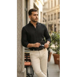 Erkek Uzun Kollu Rahat Keten Gömlek