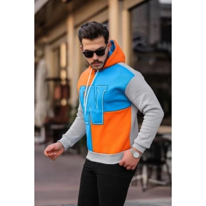 Erkek W Nakış İşlemeli Kapüşonlu weatshirt  avi