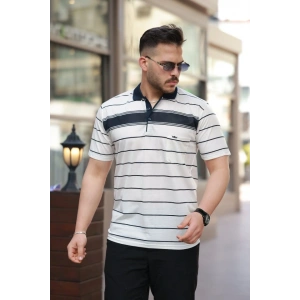Erkek Yakalı çizgili Kısa Kollu Tshirt