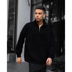 Erkek Yarım Fermuarlı Üç İplik weatshirt  iyah