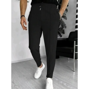 Erkek Yüksek Bel önden Bağcıklı Cepli Waffle Pantolon