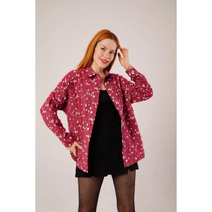 Eskitme Görünümlü Denim Bordo Gömlek