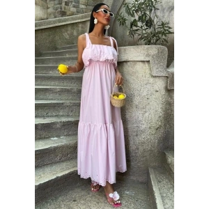 Etek Ucu Brode Nakışlı Boyundan Bağlamalı Elbise 2881