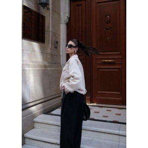 Fermuarlı Gömlek Yaka Bomber Ceket  Beyaz