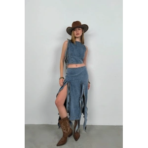 Fırfır Detay Denim Bluz