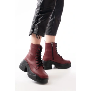 FZ-2550 Bordo Yüksek Tabanlı Bağcıklı Fermuarlı Günlük Kadın Bot