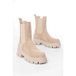 FZ-299 Bej Süet Yüksek Tabanlı Lastikli Günlük Kadın Bot