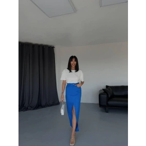 GABARDİN UZUN ÖNDEN YIRTAÇI ETEK  aks