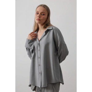 Geniş anşet Detaylı Gömlek  Gri