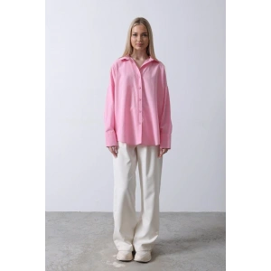 Geniş anşet Detaylı Gömlek  Şeker Pembe