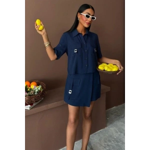 Gömlek Şort Etek Viscon Keten Takım 10162