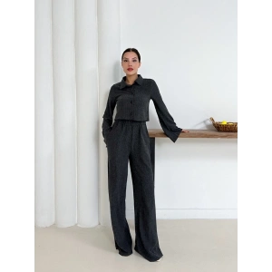 Gömlek yaka kaplama düğmeli takım antrasit st265866