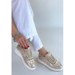 Hawer Bej Cilt Bağcıklı Spor Ayakkabı