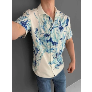 İki İplik Kumaş Baskılı Gömlek  Beyaz