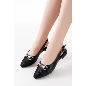 İNF-120 Siyah Günlük Fileli Taş Aksesuarlı Kadın Babet