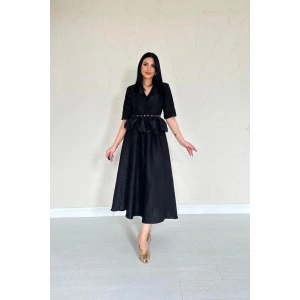 iyah İnce Kemerli Fırfırlı Ceket Ve Büzgülü Etek Takım