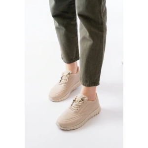 K-504 Bej Bağcıklı Desenli Günlük Spor Ayakkabı