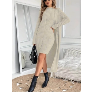 Kadın Askılı Balıkçı Yaka Kısa şardonlu Kaşkorse Elbise Ve Uzun Kollu Ceket Ikili Takım