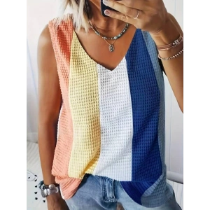 Kadın Askılı V Yakalı çok Renkli Triko Bluz