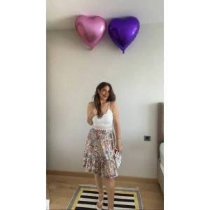 Kadın Askılı V Yakalı üst Dantel Alt Süprem Mini Elbise