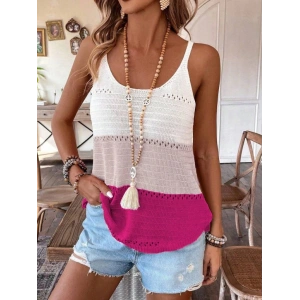 Kadın Askılı Yuvarlak Yaka çift Renkli Triko Bluz