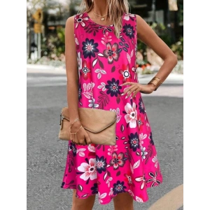 Kadın Askılı Yuvarlak Yaka Desenli A Kesim Süprem Elbise