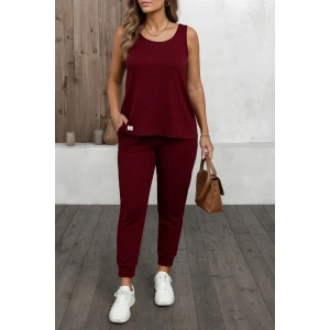 Kadın Askılı Yuvarlak Yaka Viskon Iki Iplik Bluz Ve Eşofman Altı Ikili Takım