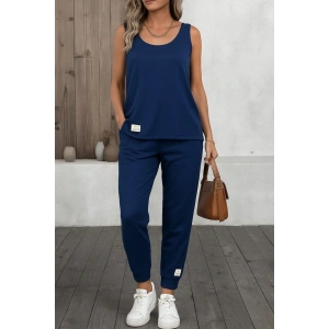 Kadın Askılı Yuvarlak Yaka Viskon Iki Iplik Bluz Ve Eşofman Altı Ikili Takım