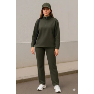 Kadın Balıkçı Yaka Fermuar Detay Polar weat Ve Pantolon Ikili Takım