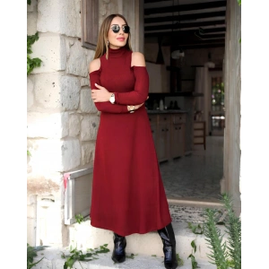 Kadın Balıkçı Yaka Omuzlardan Açık Uzun Kollu Janjan Krep Elbise