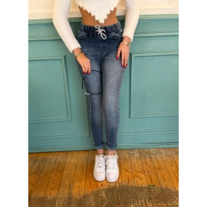 Kadın Belden Bağlamalı Cepli Yüksek Bel Kot Pantolon