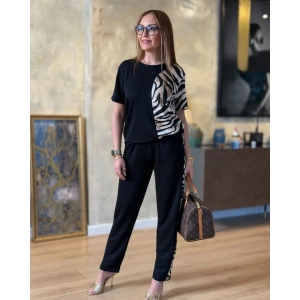 Kadın Bisiklet Yaka Kısa Kol Leopar Desen Bluz Ve Pantolon Ikili Takım