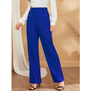 Kadın Düğme Detay Bol Paça Ithal Krep Pantolon