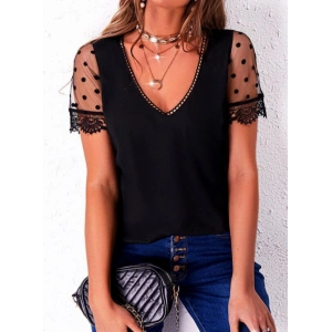 Kadın Flok Tül Kol V Yaka Sandy Bluz