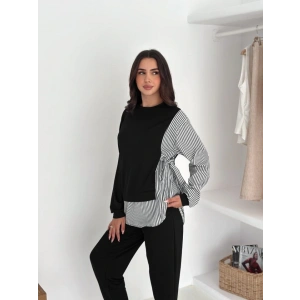 Kadın Gömlek Detay çizgili Yandan Bağlamalı Ikili Takım