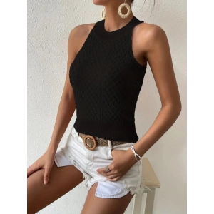 Kadın Halter Yaka Mini Baklava Desenli Triko Bluz