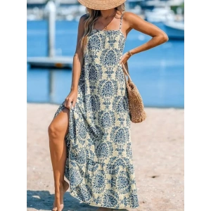 Kadın Ip Askılı Desenli Fırfırlı Süprem Elbise