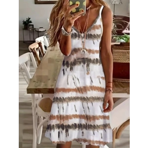 Kadın Ip Askılı V Yakalı Karışık Renkli Süprem Elbise