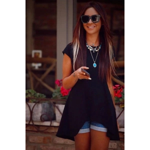 Kadın Kısa Kollu Asimetrik Viskon Kumaş Bluz