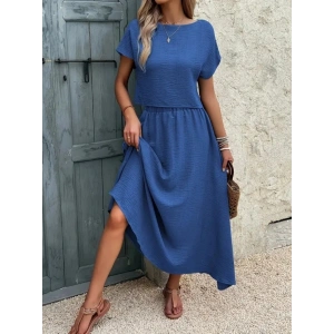 Kadın Kısa Kollu Bisiklet Yaka Bluz Etekli Ithal Keten Ikili Takım