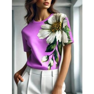 Kadın Kısa Kollu Bisiklet Yaka çiçek Baskılı Süprem Bluz
